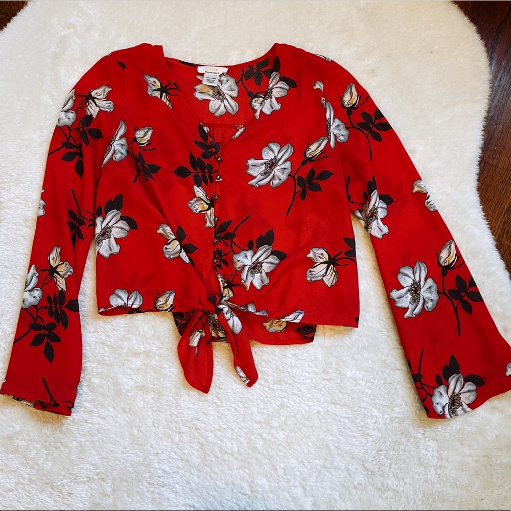 Long Sleeve | Button Up | Red Blouse